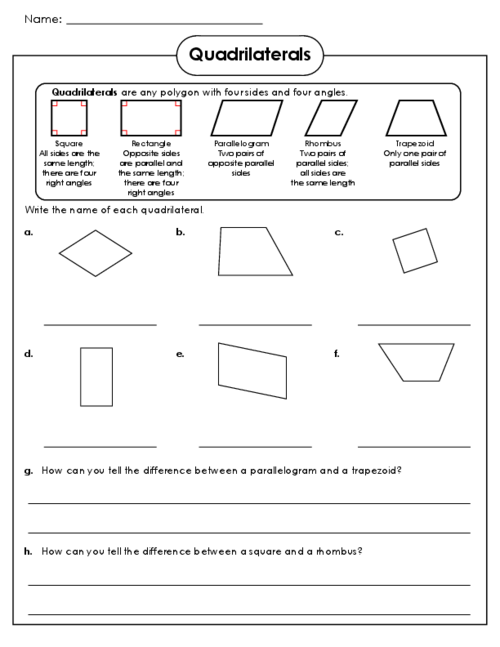 Quadrilateral Worksheets 3rd Grade