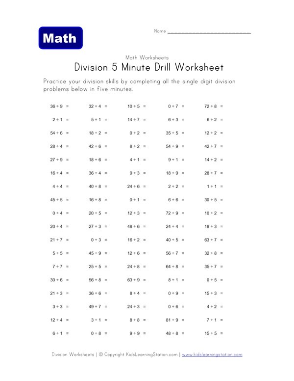 5 Minute Drill Division Worksheet