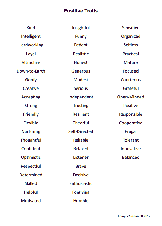 Positive Traits (worksheet