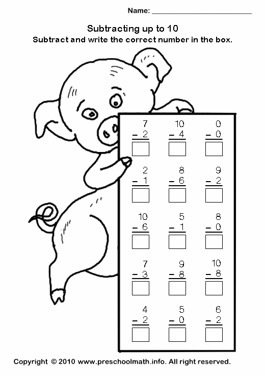 Subtraction Math Worksheets For Kindergarten