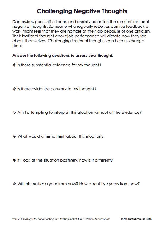 Challenging Negative Thoughts (worksheet