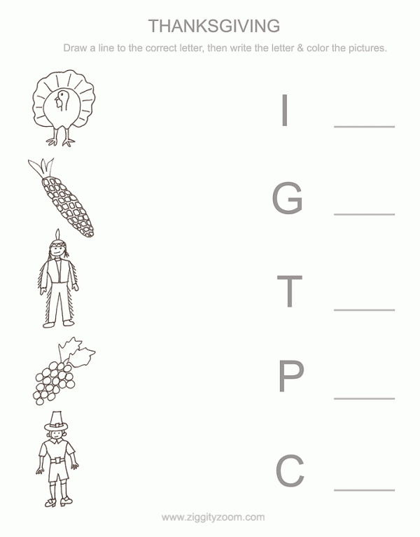 Thanksgiving Matching Letter Worksheet