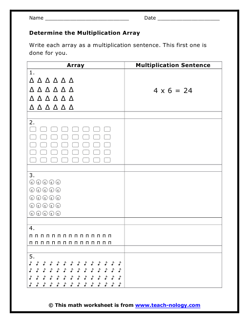 Multiplication Array Worksheet