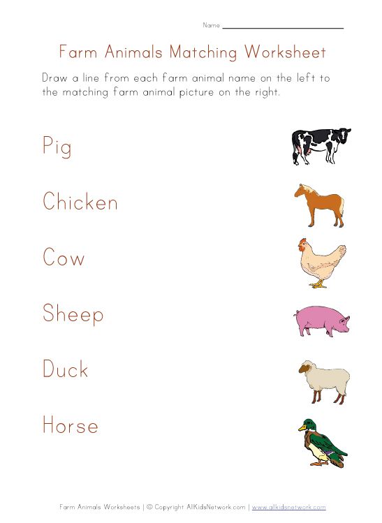 Farm Animals Matching Worksheet