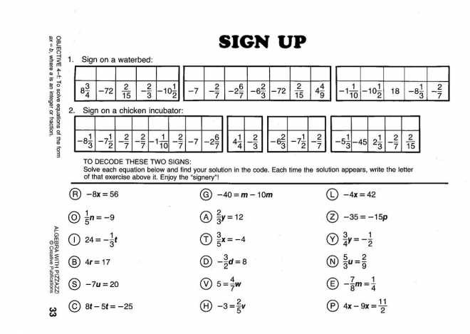 Algebra Pizzazz Worksheets Algebra Pizzazz Worksheets
