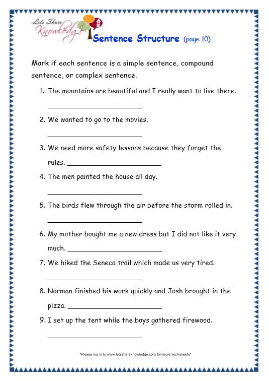 Grade 3 Grammar Topic 36  Sentence Structure Worksheets