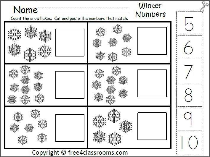 Winter Number Matching Worksheet For The Numbers 5 To 10 (cut And