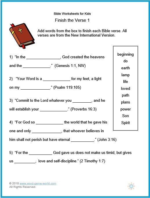 Bible Worksheets For Kids