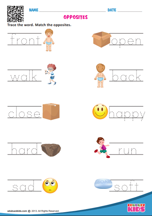 Printable English Opposite Words  Worksheets For Preschool
