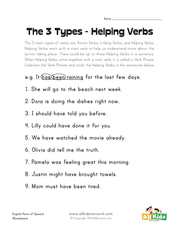 Helping Verbs Worksheet
