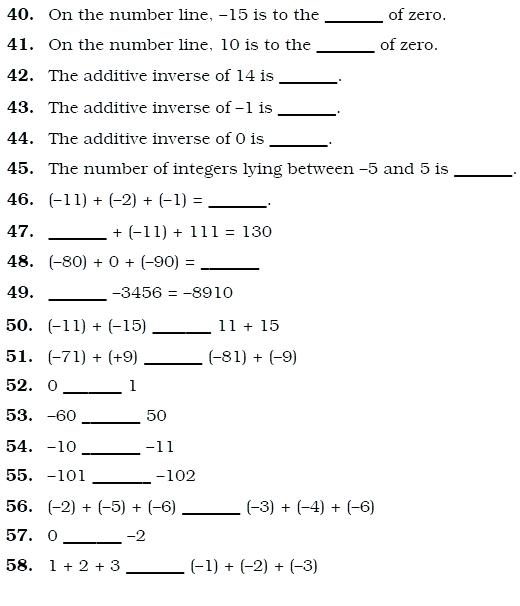Class 6 Important Questions For Maths Integers Schools Math