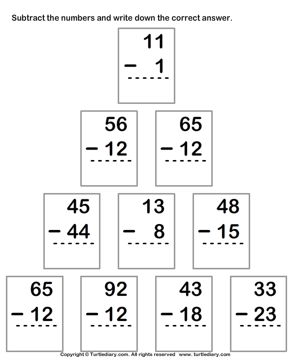 Column Subtraction From Two Digit Numbers Worksheet