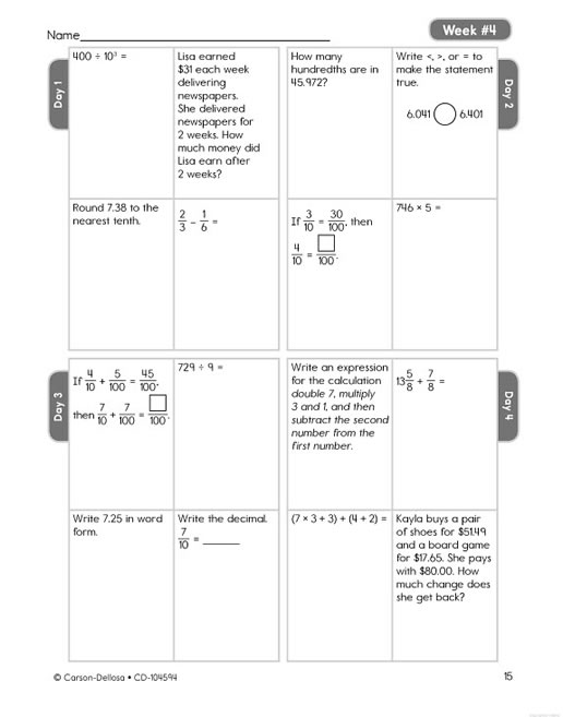 Common Core Math 4 Today Grade 5