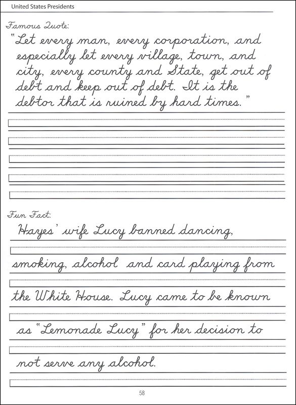 45 United States Presidents Character Writing Worksheets D'nealian