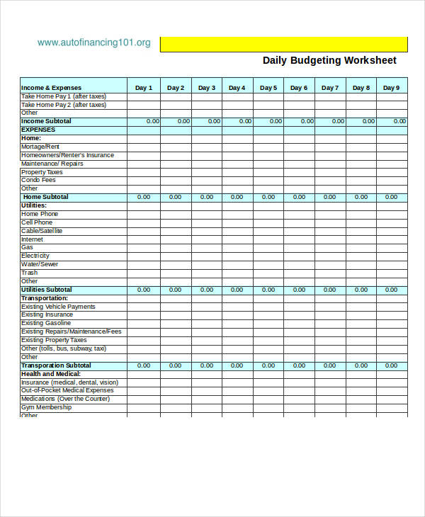 Home Budgeting Template