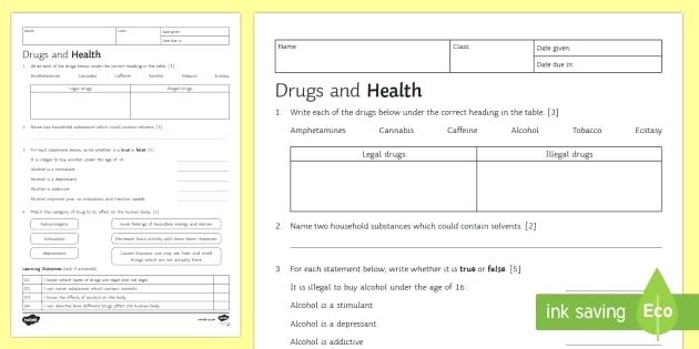 Drug Education Worksheets â Tahiro Info
