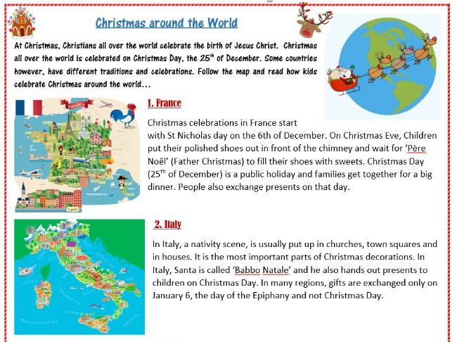 Christmas Traditions Around The World Worksheet