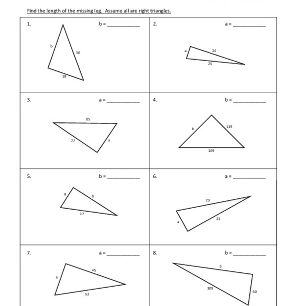 Eighth Grade Pythagorean Theorem Worksheet 05 â One Page Worksheets