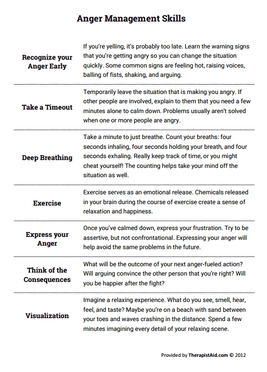 Anger Management Skills (worksheet