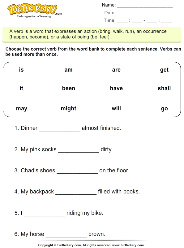 Fill In The Blanks With The Appropriate Verb Is Am Are Worksheet
