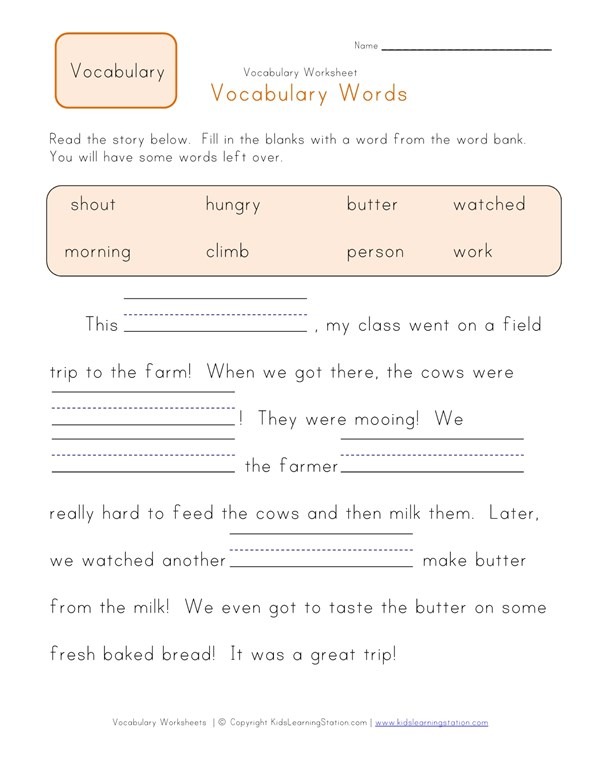 Fill In The Blanks Vocabulary Worksheet 1
