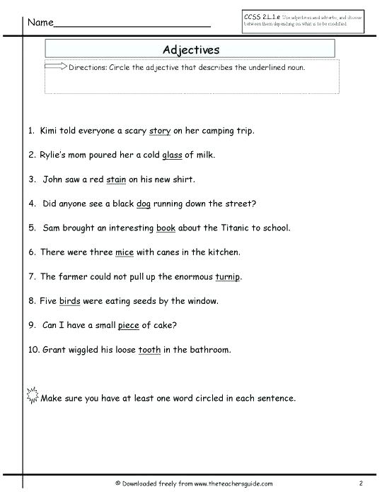 Fun Adjective Worksheets Story Free For Middle School Social