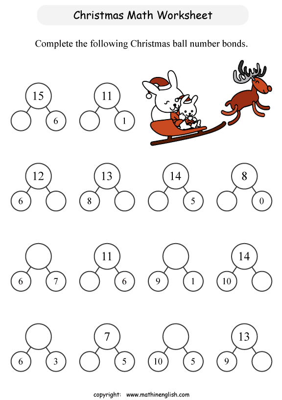Printable Christmas Number Bond Worksheet For Grade 1 Students