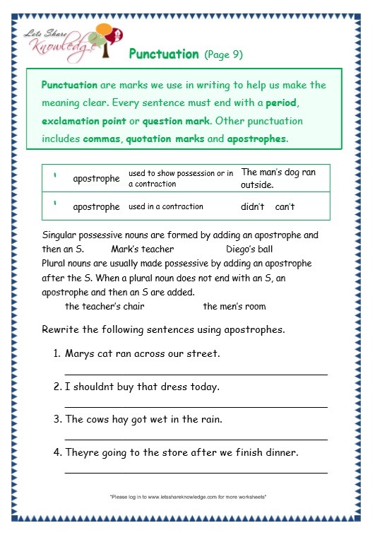 Grade 3 Grammar Topic 30  Punctuation Worksheets