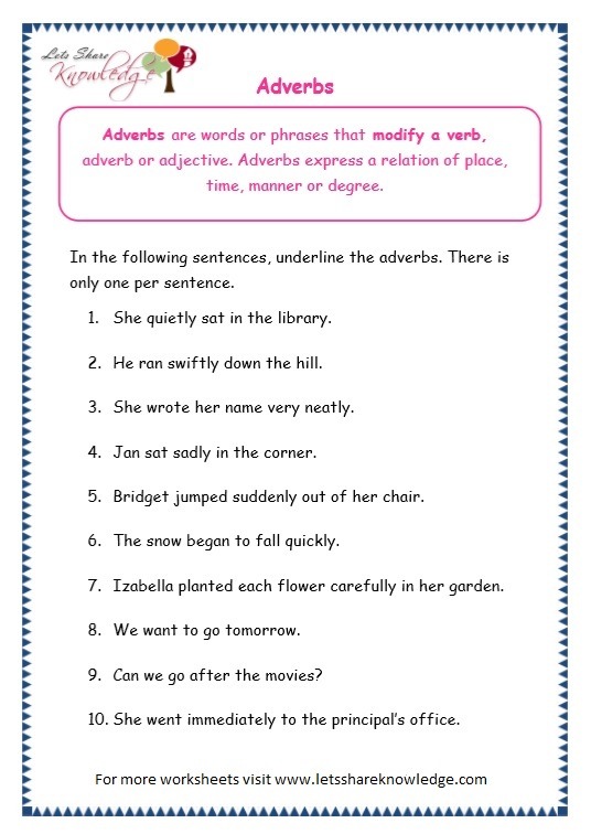 Grade 3 Grammar Topic 16  Adverbs Worksheets