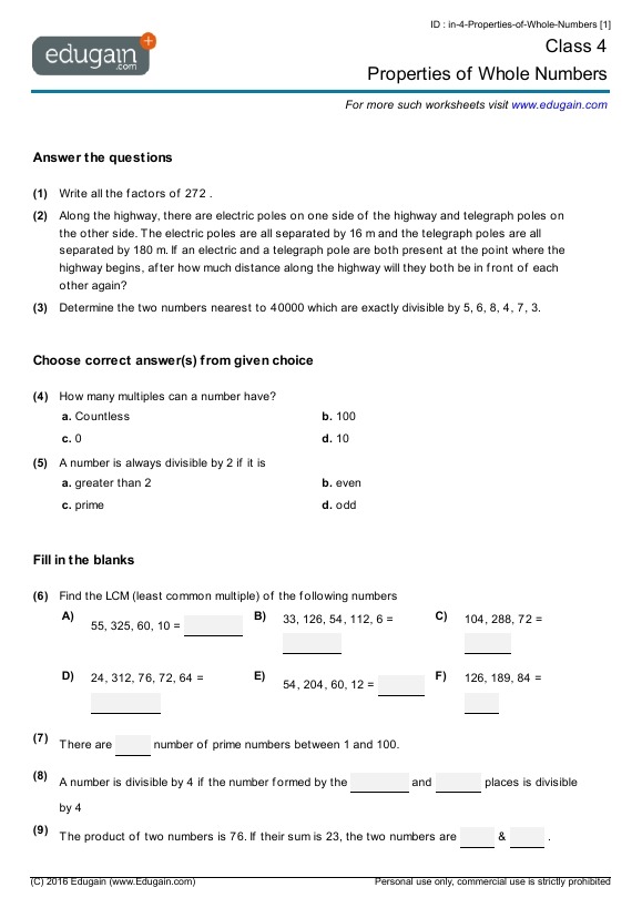 Properties Of Numbers Worksheet