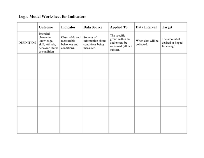 Logic Model Worksheet In Word And Pdf Formats