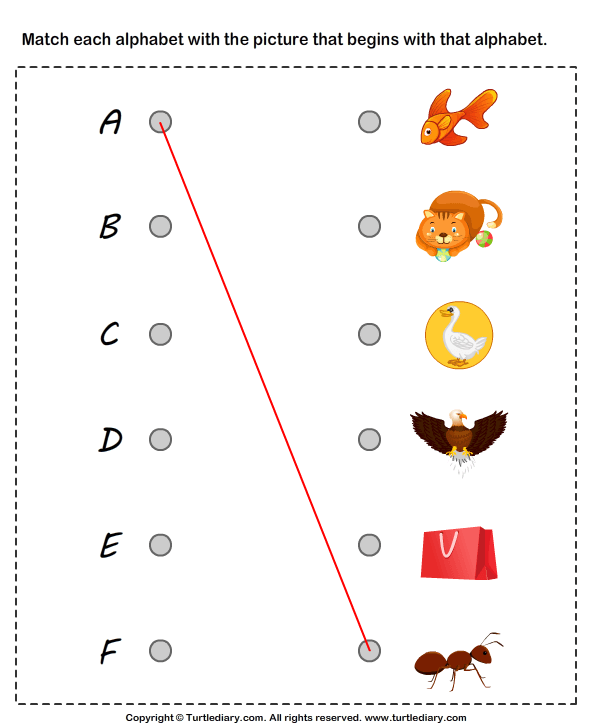 Matching Letters To Pictures A To F Worksheet