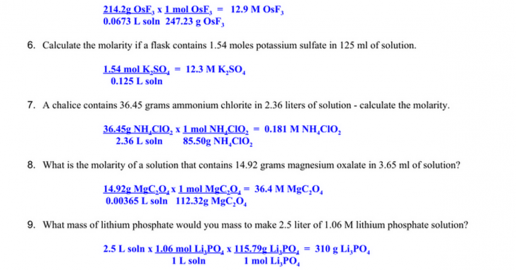 Molarity Worksheet Answers