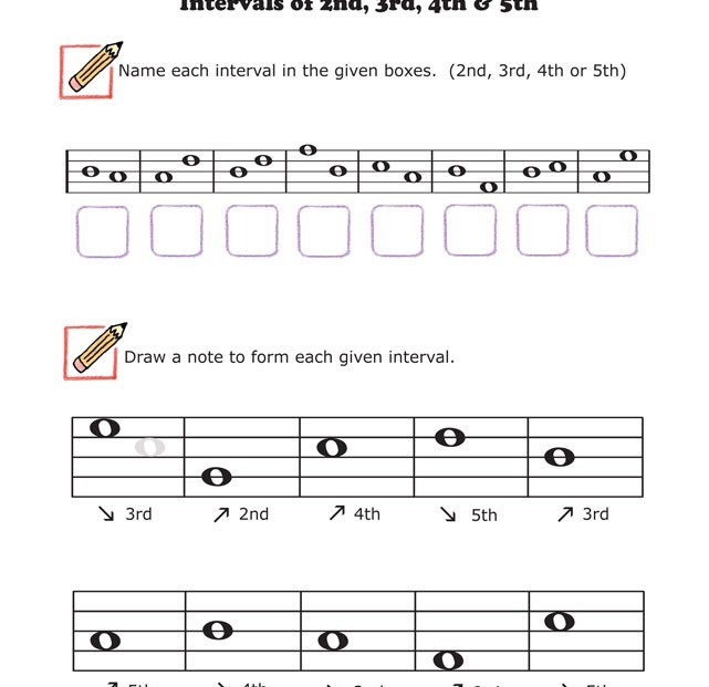 Fun And Learn Music Â» Music Worksheets â Intervals Of 2nd, 3rd