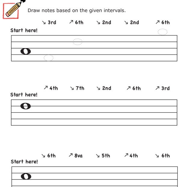 Fun And Learn Music Â» Music Worksheets â Intervals From 2nd To 8va