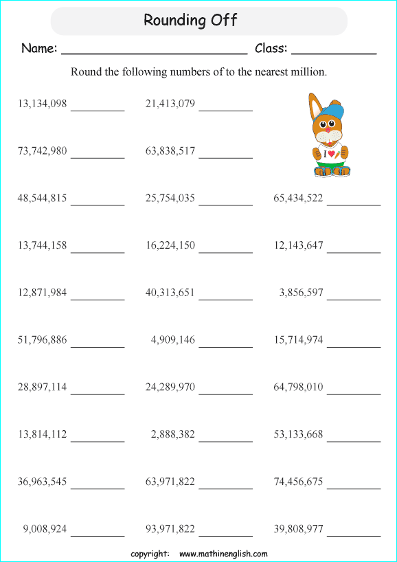 Round These Numbers Off To The Nearest 1,000,000 Grade 5 Rounding