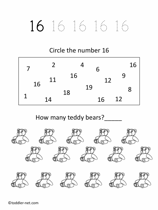 Free Printable Number 16 Worksheet