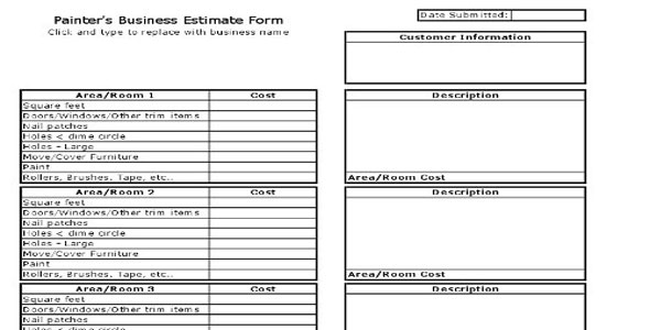 Painters Business Estimate Form