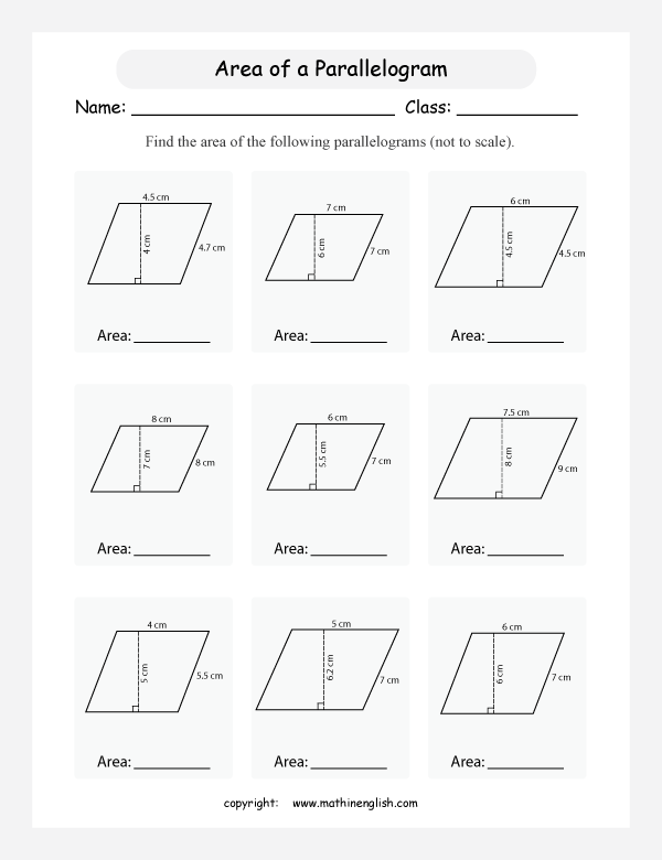 Calculate The Area Of These Parallelograms Using The Formula  Base