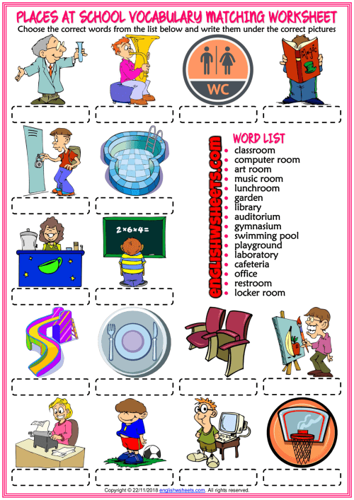 Places At School Vocabulary Esl Matching Exercise Worksheet