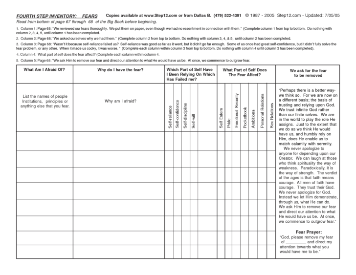 Aa Fourth Step Worksheets