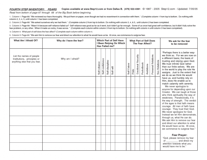 Aa 4th Step Worksheets