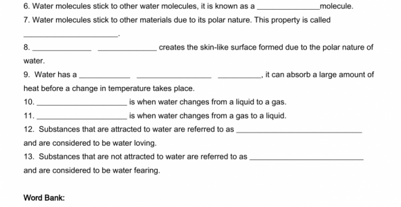 Properties Of Water Worksheet Answer Key