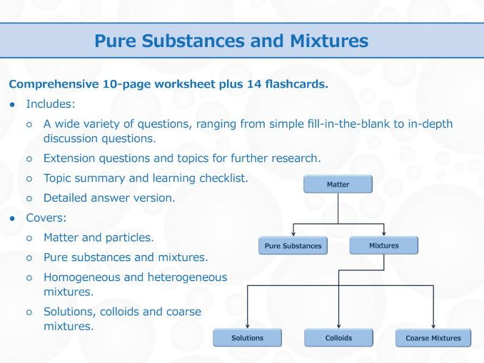 Pure Substances And Mixtures [worksheet And Flashcards] By