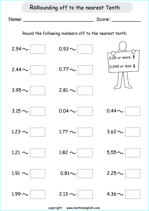 Round Decimals Off To The Nearest Tenths Math Grade 4 Worksheet