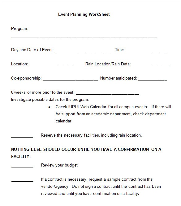 Party Planning Worksheets