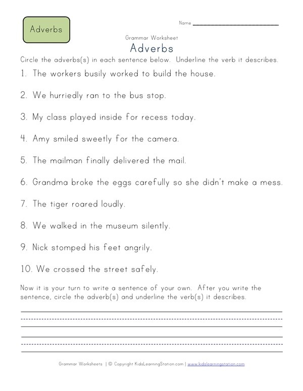 Circle The Adverbs Worksheet 2