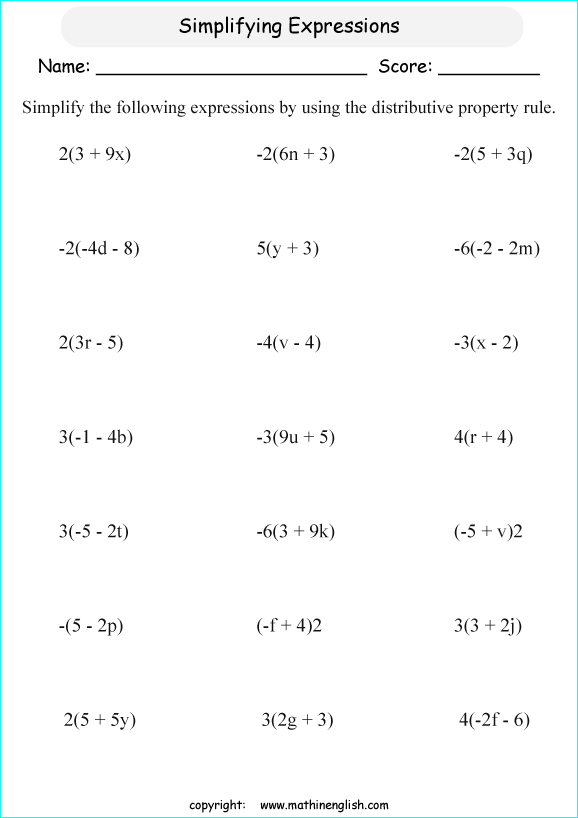Simplify These Expressions Using The Distributive Property  Great