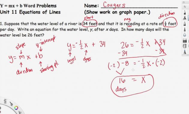 Printables Of Slope Intercept Form Word Problems Worksheet With