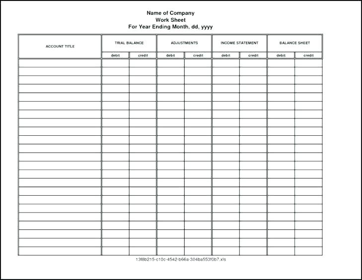 10 Column Worksheet Excel Template